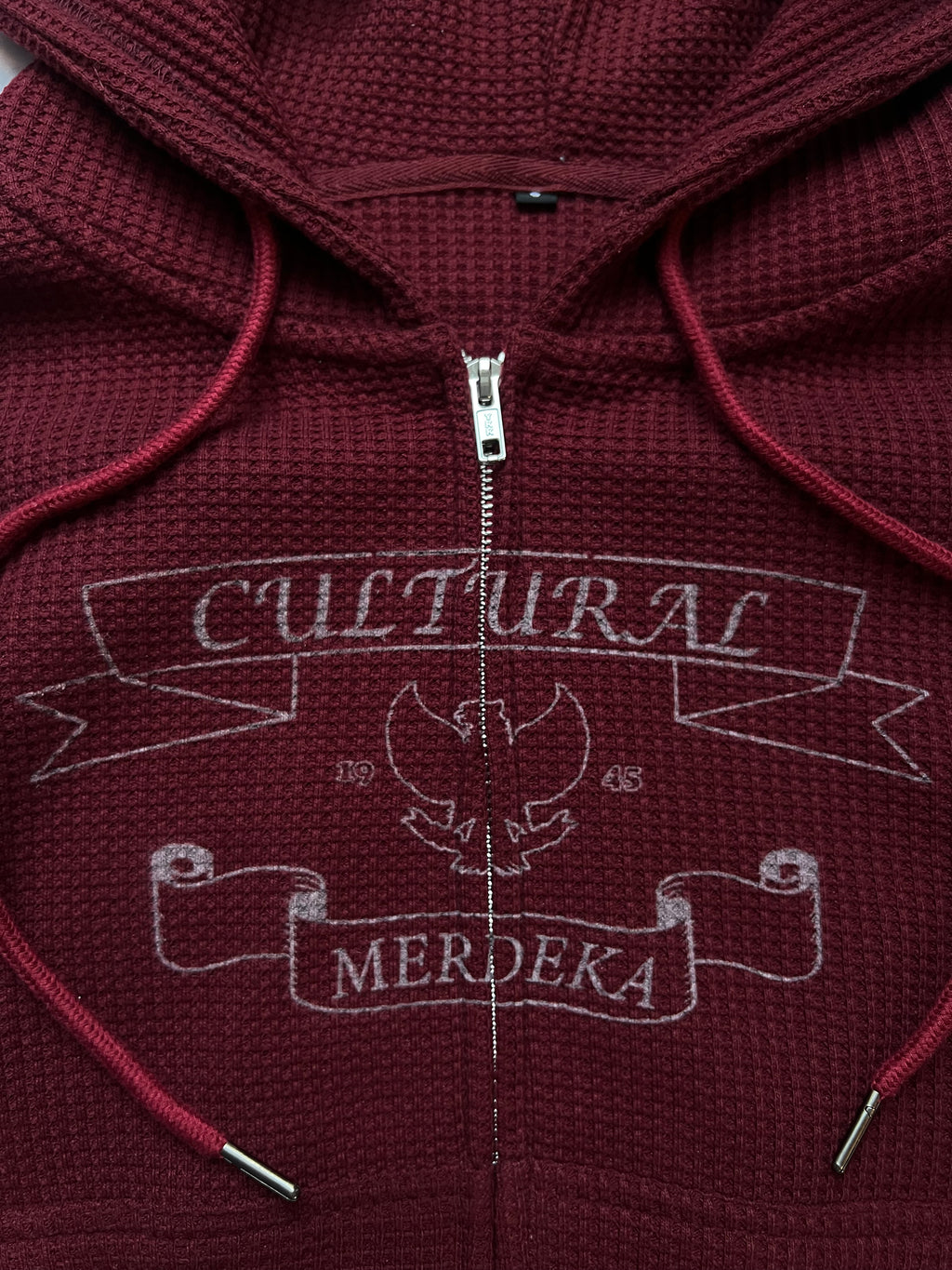 WAFFLE KNIT ZIP UP (BORDEAUX)